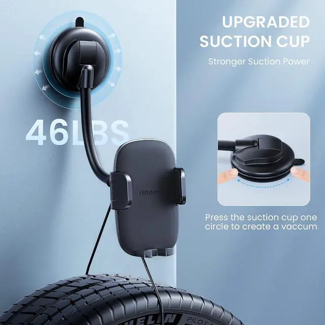 Alt view image 3 of 7 - Cell Phone Holder for Car Phone Mount Long Arm Dashboard Windshield Car Phone Holder Anti-Shake Stabilizer Phone Car Holder Compatible with All Phone Android Smartphone, Black