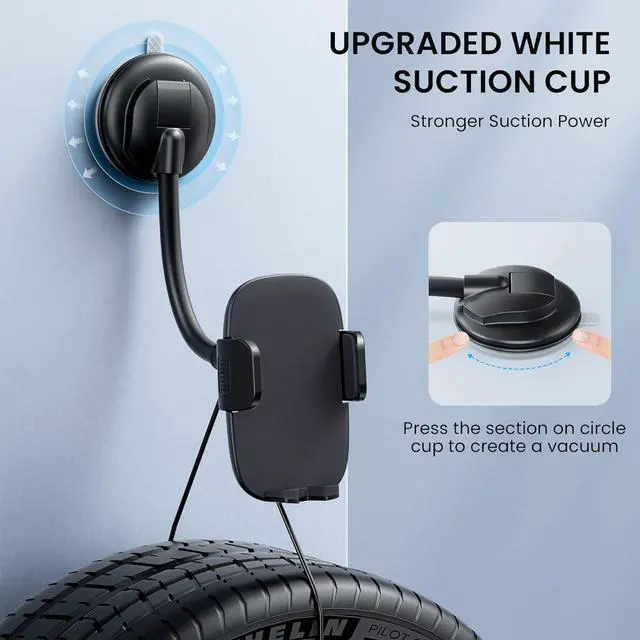 Alt view image 2 of 7 - Cell Phone Holder Long Arm Dashboard Windshield Car Phone Holder Anti-Shake Stabilizer Phone Car Holder Compatible with Phone Smartphone Grey