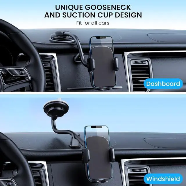 Alt view image 6 of 7 - Cell Phone Holder Long Arm Dashboard Windshield Car Phone Holder Anti-Shake Stabilizer Phone Car Holder Compatible with Phone Smartphone Grey
