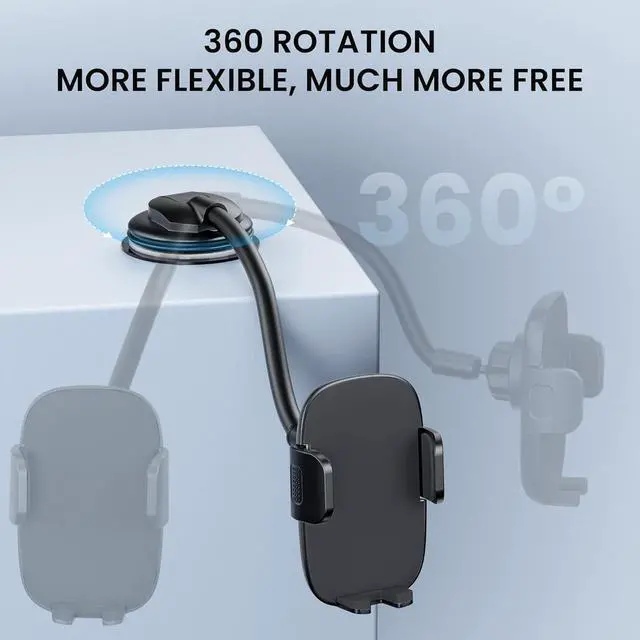 Alt view image 5 of 7 - Cell Phone Holder Long Arm Dashboard Windshield Car Phone Holder Anti-Shake Stabilizer Phone Car Holder Compatible with Phone Smartphone Grey