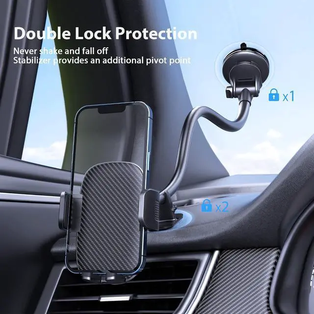 Alt view image 3 of 7 - Phone Holder - 14-Inch Long Arm Windshield Car Cell Phone Holder Anti-Shake Stabilizer Automobile Mount for iPhone Android Smartphones