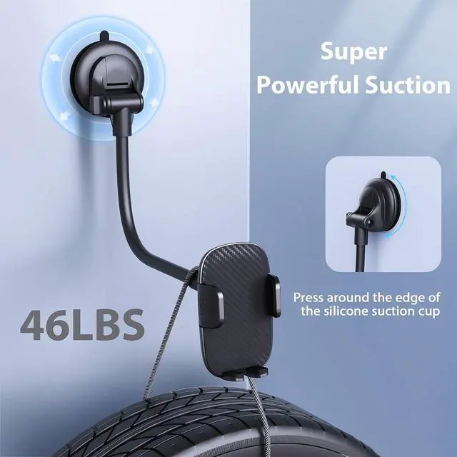 Alt view image 4 of 7 - Phone Holder - 14-Inch Long Arm Windshield Car Cell Phone Holder Anti-Shake Stabilizer Automobile Mount for iPhone Android Smartphones