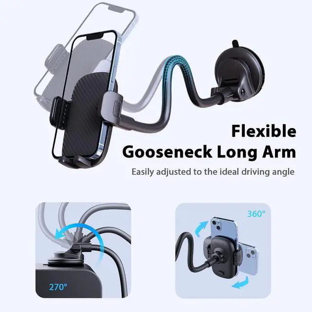 Alt view image 6 of 7 - Phone Holder - 14-Inch Long Arm Windshield Car Cell Phone Holder Anti-Shake Stabilizer Automobile Mount for iPhone Android Smartphones