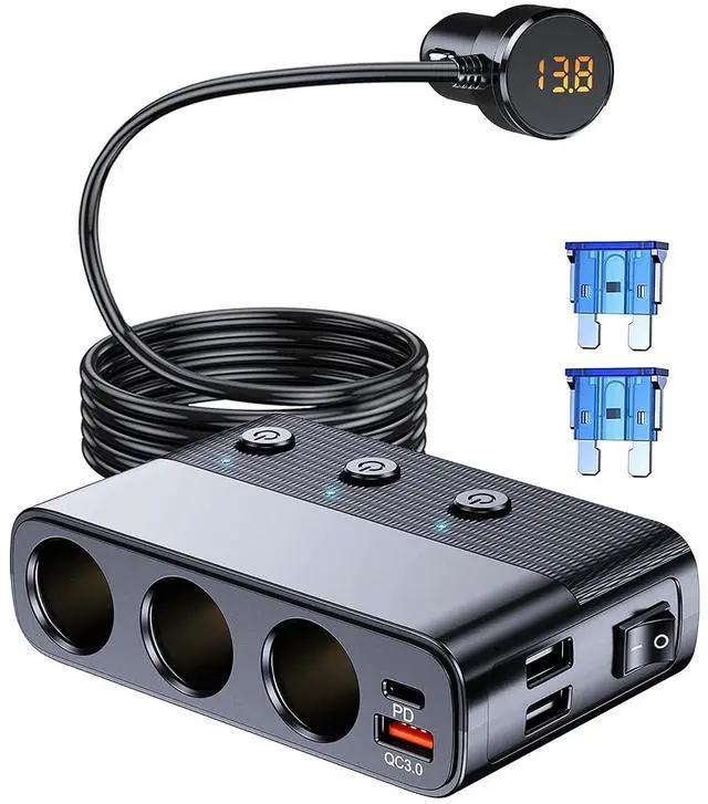 Main image of 7-1 Cigarette Lighter Splitter, 3-Socket Adapter with PD 30W Type-C