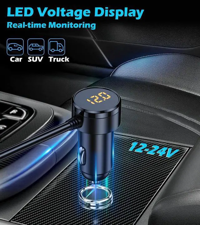 Alt view image 6 of 7 - 7-1 Cigarette Lighter Splitter, 3-Socket Adapter with PD 30W Type-C