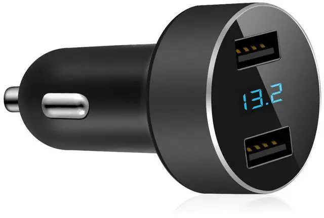 Main image of 2 USB Car Charger,12V/24V Voltage Meter, Black