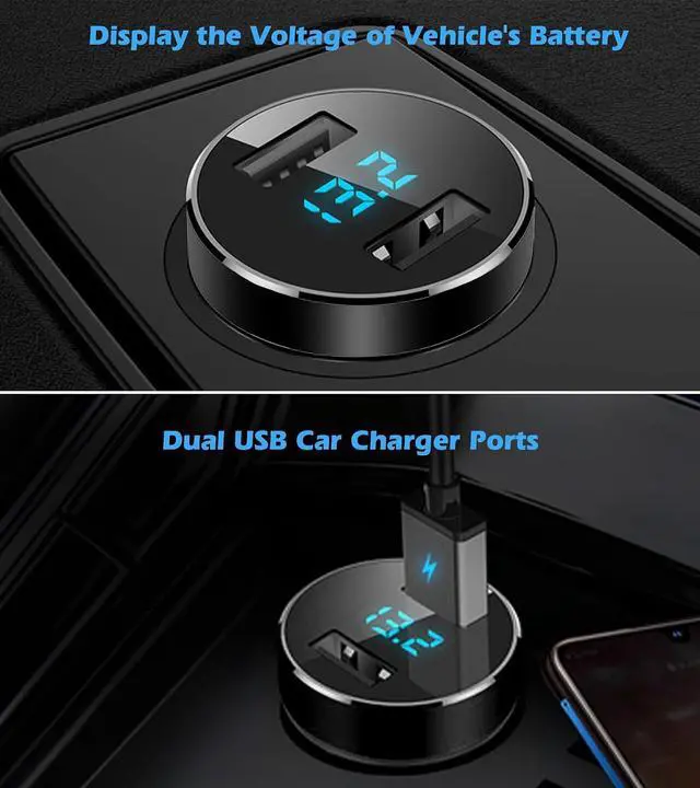 Alt view image 3 of 7 - 2 USB Car Charger,12V/24V Voltage Meter, Black
