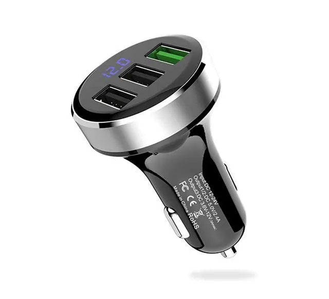 Alt view image 7 of 7 - 3 USB Car Charger,12V/24V Voltage Meter, Silver