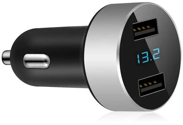 Main image of 2 USB Car Charger,12V/24V Voltage Meter, Silver