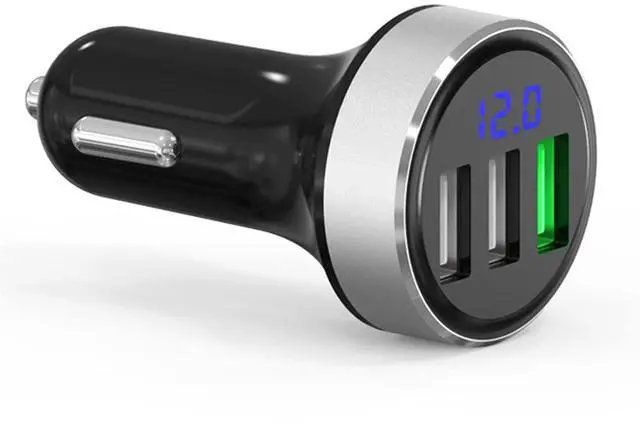 Main image of 3 USB Car Charger,12V/24V Voltage Meter, Silver