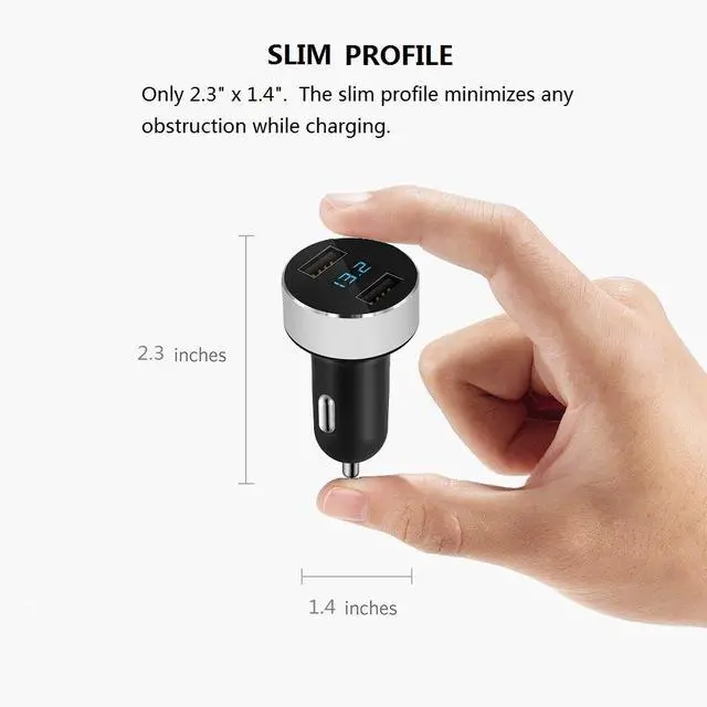 Alt view image 7 of 7 - 2 USB Car Charger,12V/24V Voltage Meter, Silver