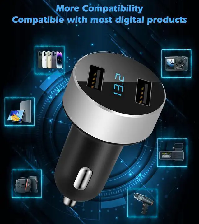 Alt view image 5 of 7 - 2 USB Car Charger,12V/24V Voltage Meter, Silver