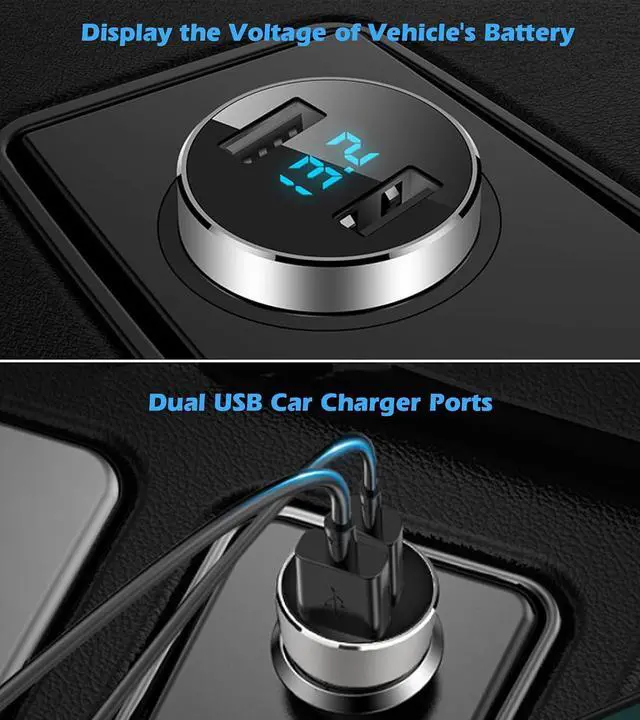 Alt view image 3 of 7 - 2 USB Car Charger,12V/24V Voltage Meter, Silver