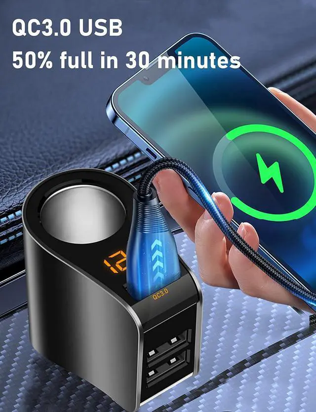 Alt view image 2 of 7 - 3 USB Car Charger,Fast Charging,Cigarette Lighter Adapter