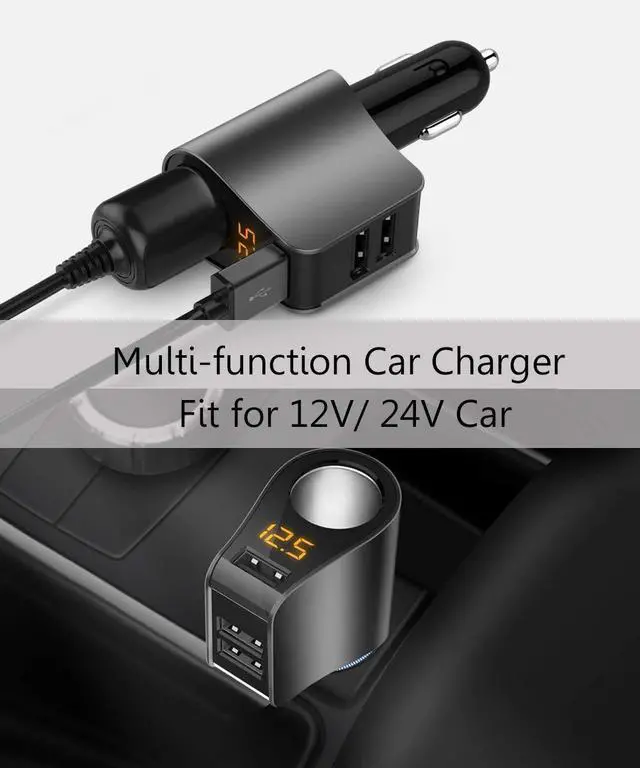 Alt view image 7 of 7 - 3 USB Car Charger, Cigarette Lighter Adapter, Voltage Meter