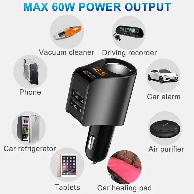 Alt view image 6 of 7 - 3 USB Car Charger, Cigarette Lighter Adapter, Voltage Meter