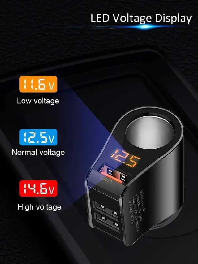 Alt view image 5 of 7 - 3 USB Car Charger,Fast Charging,Cigarette Lighter Adapter