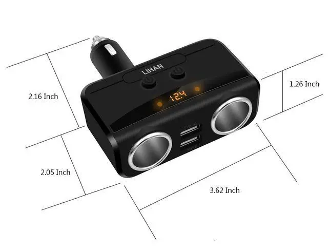 Alt view image 7 of 7 - 2 Socket Cigarette Lighter Adapter,fit Cigarette Butt,2 USB