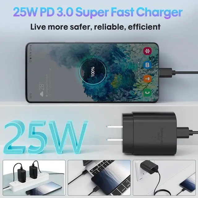 Alt view image 3 of 7 - Type C Charger 25W Type C Super Fast Charging Block USB C Charger Cable