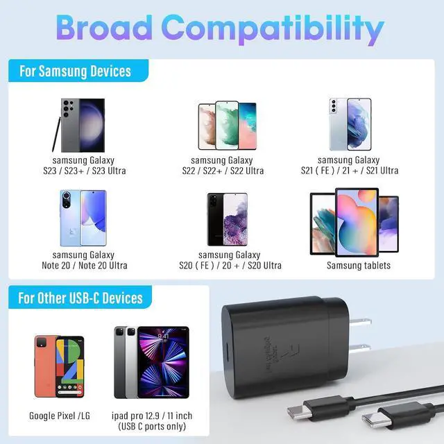 Alt view image 7 of 7 - Type C Charger 25W Type C Super Fast Charging Block USB C Charger Cable