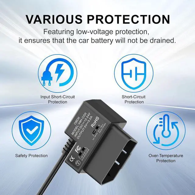Alt view image 4 of 6 - Radar OBD Hardwire Kit for Dash Cam, Millimeter-Wave Motion Detection, Plug & Play OBD Power Cable with Parking Mode, Low Voltage Protection