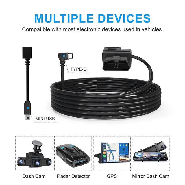 Alt view image 6 of 6 - Radar OBD Hardwire Kit for Dash Cam, Millimeter-Wave Motion Detection, Plug & Play OBD Power Cable with Parking Mode, Low Voltage Protection