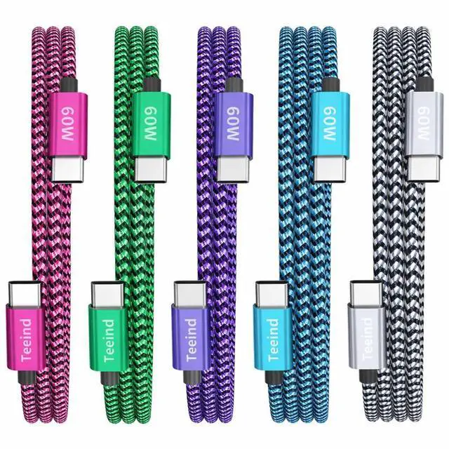 Main image of USB C Cable 5-Pack (2×6FT, 3×3FT), 60W PD Fast Charging USB-C to USB-C Cable, Compatible with iPhone 17/17 Pro, MacBook, iPad, Samsung Galaxy S25, for Home & Travel
