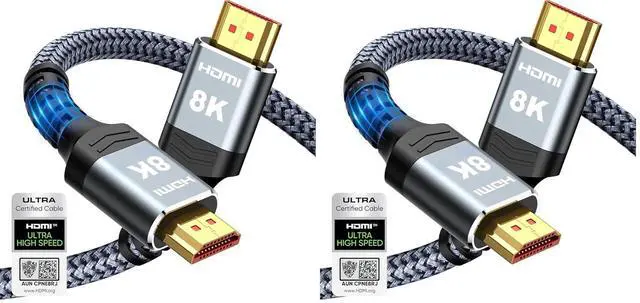 Main image of 8K@60 HDMI Cable 10FT/3M, 48Gbps 2.1 High Speed HDMI Braided Nylon 4K120 144Hz RTX 3090 eARC HDR10 4:4:4 HDCP 2.2&2.3 Compatible for PS5, PS4, UHD TV and PC (Pack of 2)