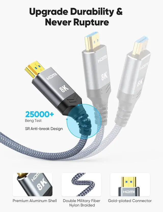 Alt view image 5 of 7 - Long 8K Fiber Optic HDMI Cable 50 FT, 2.1 Unidirectional 48Gbps
