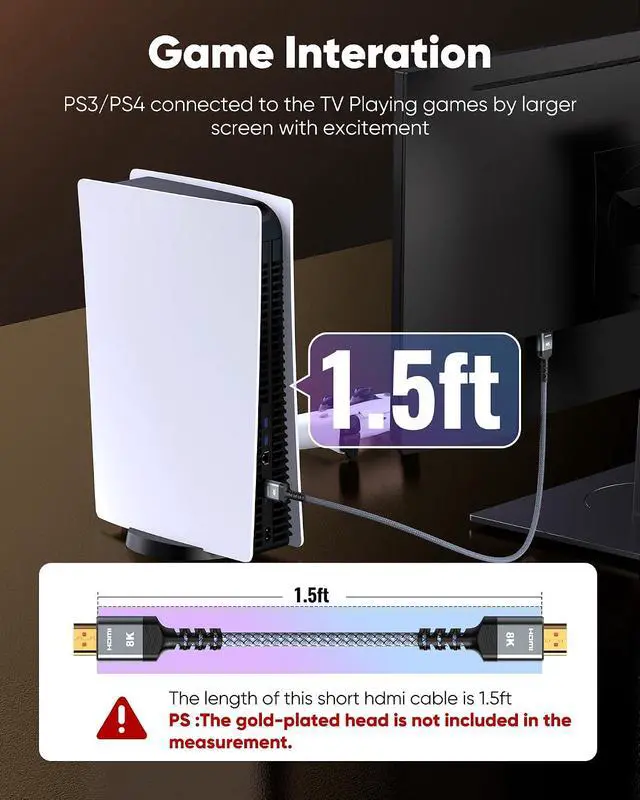 Alt view image 2 of 7 - HDMI Cable 1.5 ft, 4K Ultra High Speed HDMI to HDMI Cord