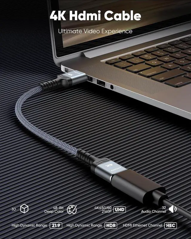 Alt view image 5 of 7 - HDMI Cable 1.5 ft, 4K Ultra High Speed HDMI to HDMI Cord