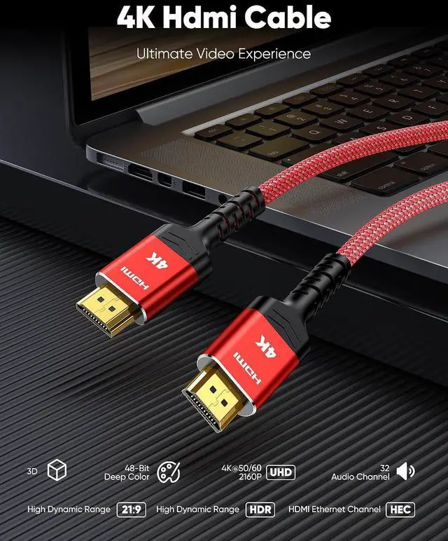 Alt view image 4 of 7 - HDMI Cable 3.3 ft, 4K Ultra High Speed HDMI to HDMI Cord
