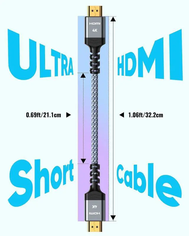 Alt view image 2 of 7 - HDMI Cable 1 ft, 4K Ultra High Speed HDMI to HDMI Cord