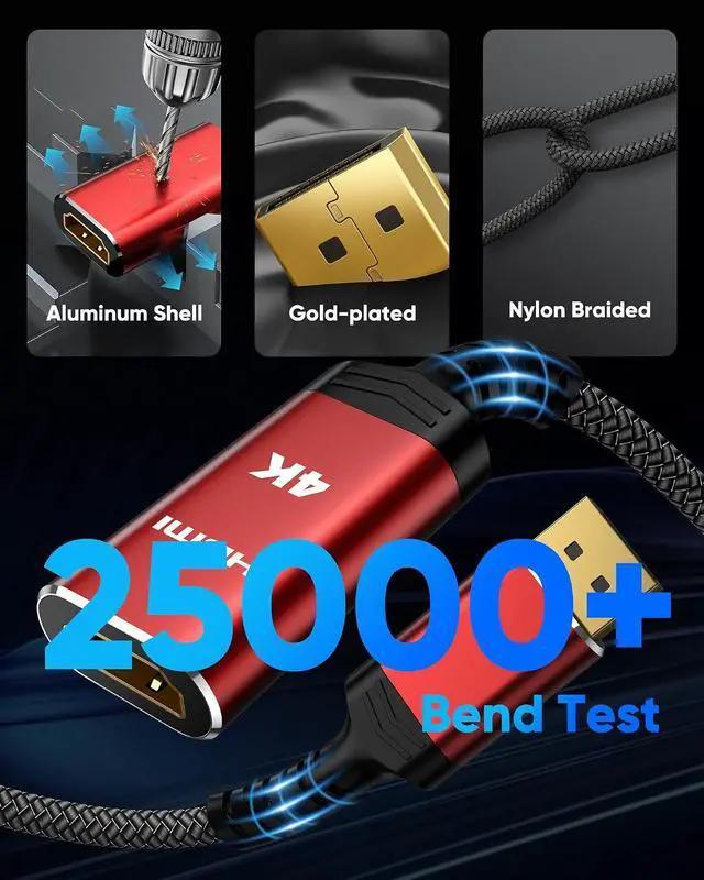 Alt view image 5 of 7 - 4K DisplayPort to HDMI Adapter, Uni-Directional (Red)