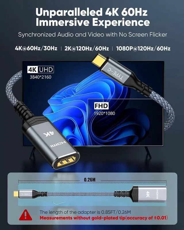 Alt view image 4 of 7 - USB C to HDMI Adapter for Home Office (4K@60Hz) for Laptop