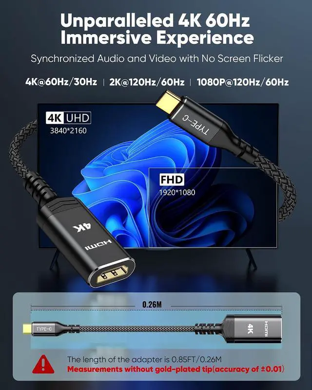Alt view image 2 of 7 - USB C to HDMI Adapter for Home Office (4K@60Hz) for Laptop