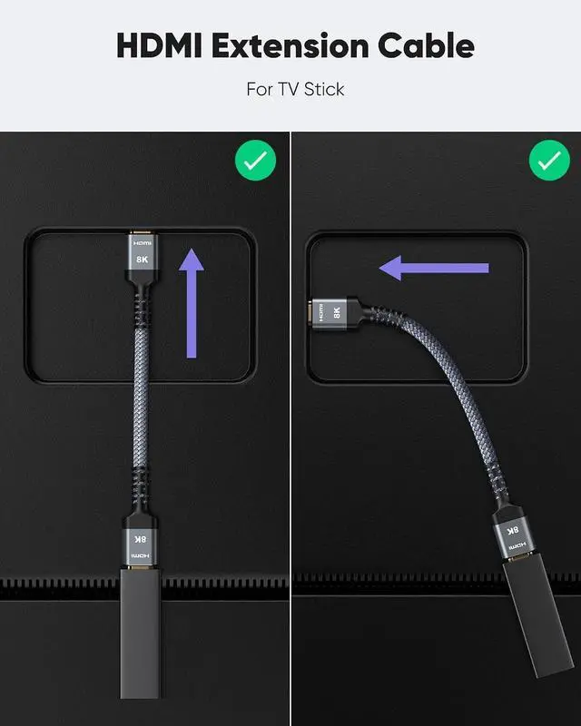 Alt view image 2 of 7 - 8K 4K HDMI Extender, HDMI Extension Cable 2.1 4K@30Hz/ 60Hz/ 120Hz, Ultra high Speed HDMI Male to Female Adapter Compatible with Xbox PS5 PS4 Roku TV Stick Blu Ray Player HDTV Laptop PC 1FT