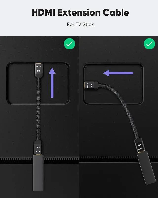 Alt view image 4 of 7 - 8K 4K HDMI Extender Cable, Short Extension Cable 2.1 4K@30Hz/60Hz/120Hz, Ultra High Speed Adapter Male to Female Compatible With PS5 Roku Stick Blu Ray Player HDTV Laptop 1.5FT