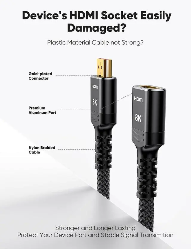 Alt view image 6 of 7 - 8K 4K HDMI Extender Cable, Short Extension Cable 2.1 4K@30Hz/60Hz/120Hz, Ultra High Speed Adapter Male to Female Compatible With PS5 Roku Stick Blu Ray Player HDTV Laptop 1.5FT