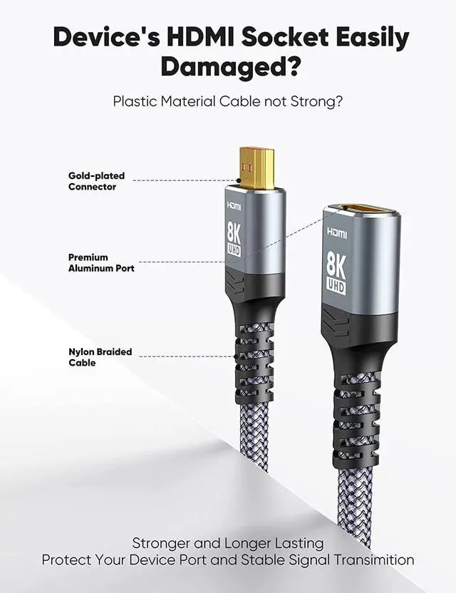 Alt view image 4 of 7 - 8K 4K HDMI Extender, HDMI Extension Cable 2.1 4K@30Hz/ 60Hz/ 120Hz, Ultra high Speed HDMI Male to Female Adapter Compatible with Xbox PS5 PS4 Roku TV Stick Blu Ray Player HDTV Laptop PC 1FT