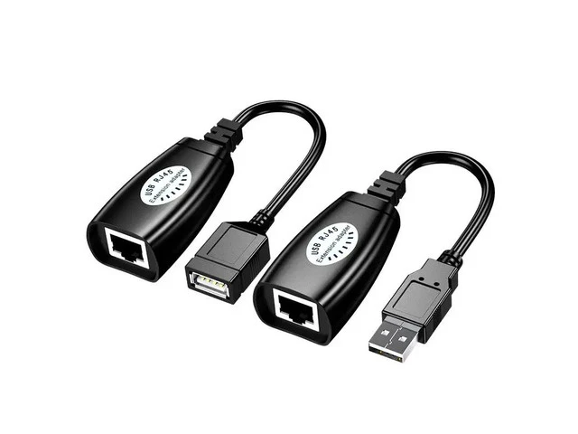 Alt view image 2 of 6 - 30M USB Extender Adapter USB male to Female Extender USB to Rj45 Extension over Cat5e Cat6 Support USB mouse keyboard for PC DVR