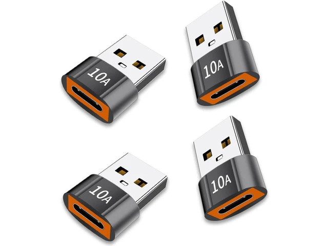 Alt view image 7 of 7 - USB C Female to USB Male Adapter 4 Pack 10A Type C to USB Adapter Support PD Fast Charge Data Transfer Compatible iPhone Laptop Computer Black