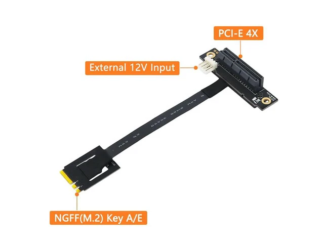 Alt view image 3 of 6 - PCIE Riser Cable 270 Degree M2 NGFF Key A-E To PCI-E 4X Adapter Converter 4P FDD Power Connector Riser for PCI-E Tester Extender