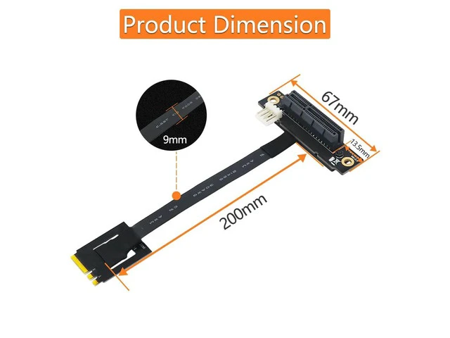 Alt view image 5 of 6 - PCIE Riser Cable 270 Degree M2 NGFF Key A-E To PCI-E 4X Adapter Converter 4P FDD Power Connector Riser for PCI-E Tester Extender