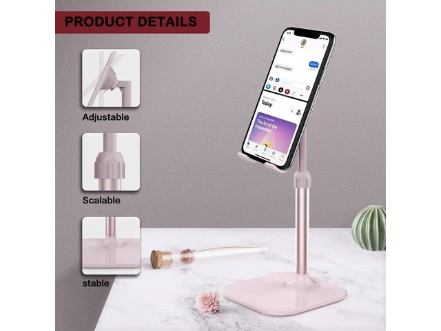 Alt view image 4 of 7 - Cell Phone Stand Phone Stand for Desk Phone Holder Stand Compatible with iPhone and All Mobile Phones Tablet Christmas Stocking Stuffers Gifts for Adults Women Men Mom Wife Pink