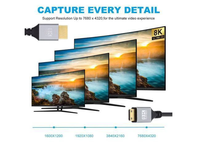 Alt view image 3 of 7 - HDMI 2.1 Cable,HDMI Male to Mini HDMI Male 8K@60Hz 4K@120Hz 48Gbps Ultra High-Speed Gold-Plated Cable 2.0M for TV, Monitor, Computer