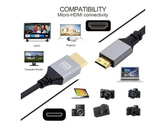 Alt view image 2 of 7 - HDMI 2.1 Cable,HDMI Male to Mini HDMI Male 8K@60Hz 4K@120Hz 48Gbps Ultra High-Speed Gold-Plated Cable 2.0M for TV, Monitor, Computer
