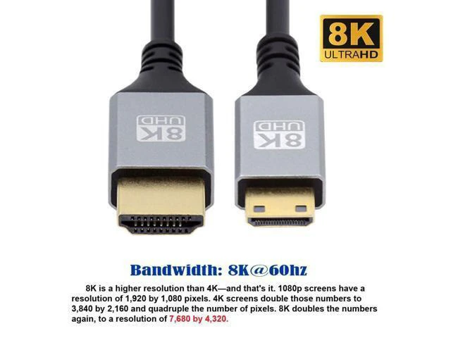 Alt view image 4 of 7 - HDMI 2.1 Cable,HDMI Male to Mini HDMI Male 8K@60Hz 4K@120Hz 48Gbps Ultra High-Speed Gold-Plated Cable 2.0M for TV, Monitor, Computer