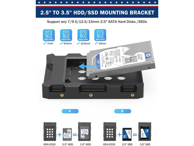 Alt view image 2 of 7 - 2.5'' SSD SATA to 3.5'' Hard Drive Adapter SSD Mounting Bracket Kit 1 Pack Internal SSD Desktop Adapter Hard Disk Drive Mounting Bracket Tray Case HDD Cage SSD Caddy Holder Converter for PC