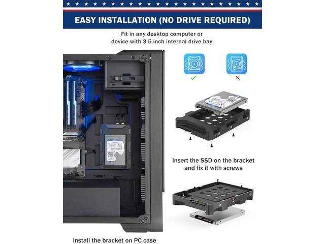 Alt view image 4 of 7 - 2.5'' SSD SATA to 3.5'' Hard Drive Adapter SSD Mounting Bracket Kit 1 Pack Internal SSD Desktop Adapter Hard Disk Drive Mounting Bracket Tray Case HDD Cage SSD Caddy Holder Converter for PC